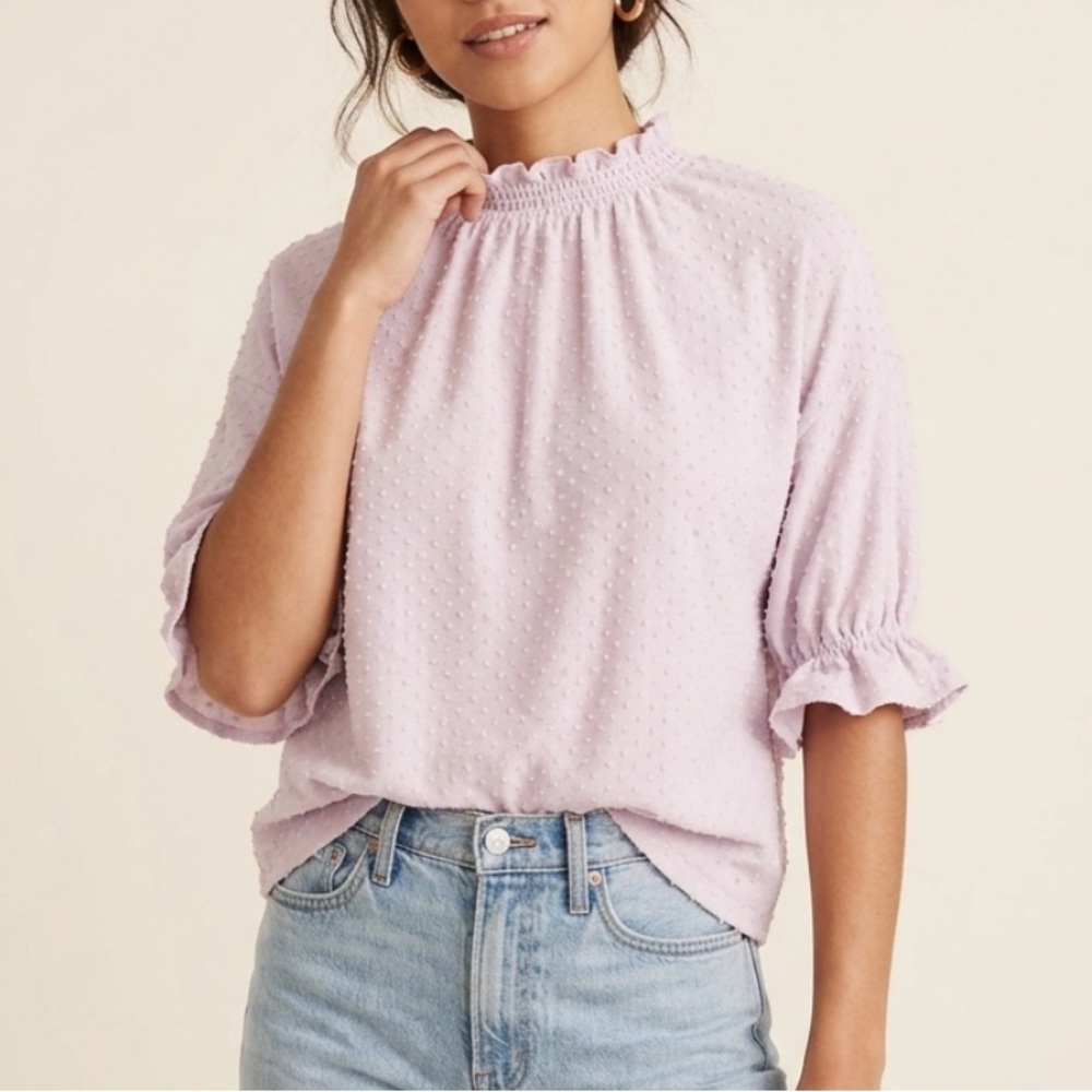 Madewell Texture & Thread Clipdot Ruffle Top Blouse Small Blush Pink romantic
